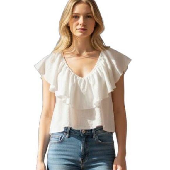 ZARA CREAM/OFF WHITE RUFFLE CROP TOP SZ.S EUC. - Picture 1 of 6